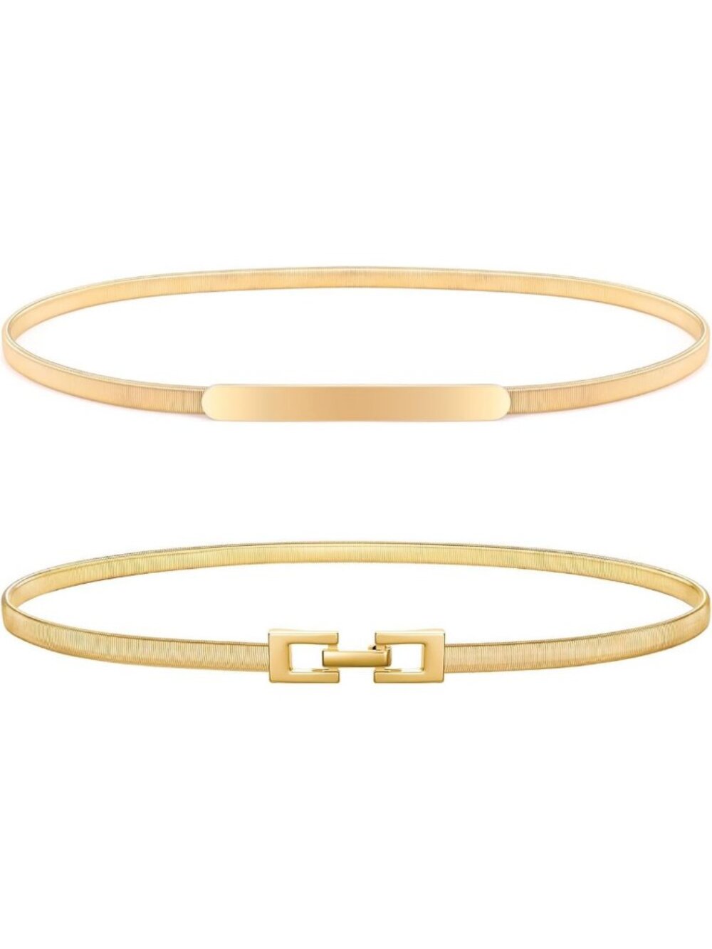 2-Piece Women’s Skinny Metal Chain Waist Belt Set - Stretchy Cinch Belt for